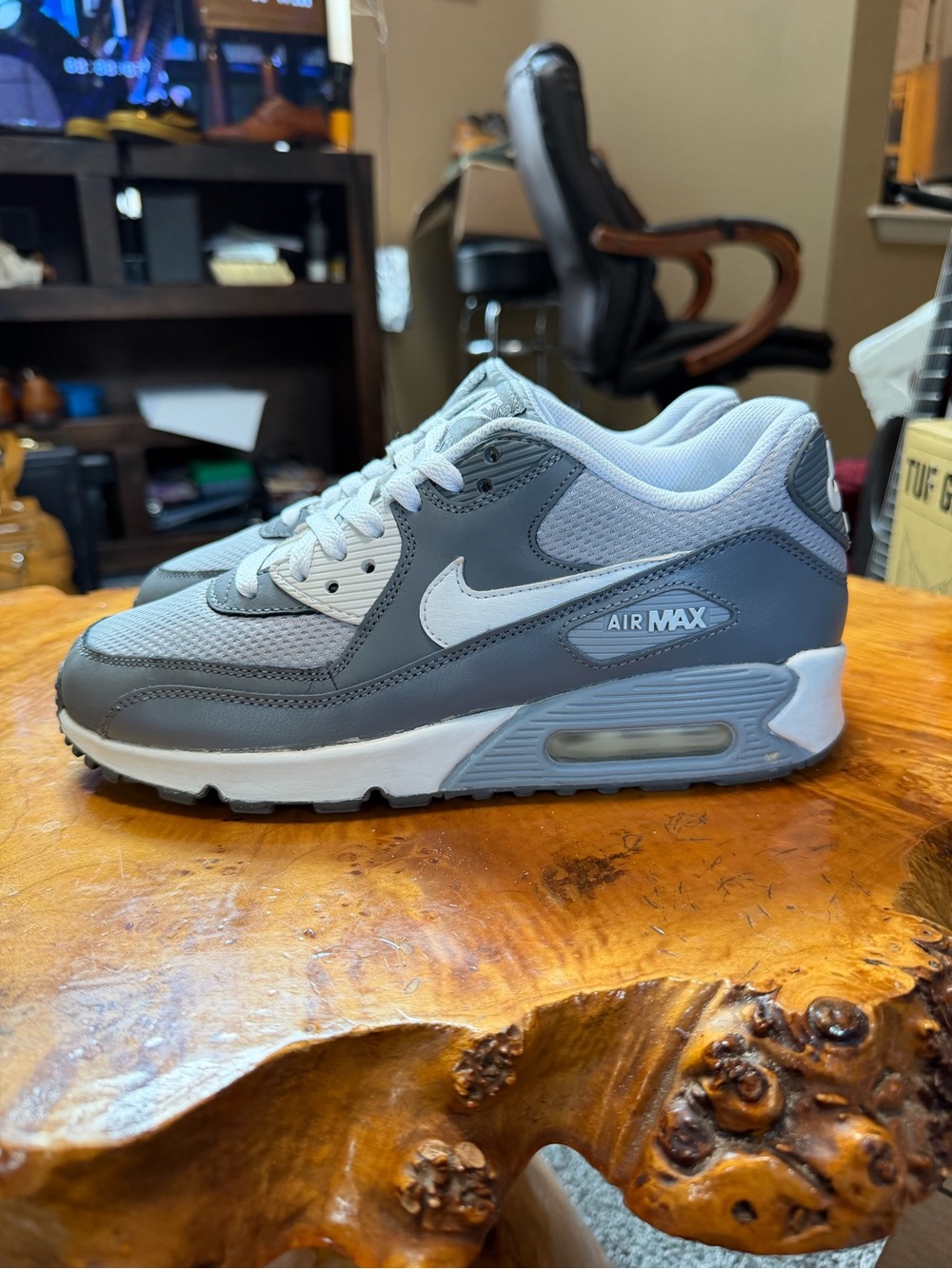 Nike Air Max 90 Mesh Wolf Cool Grey White 7Y Women 8.5 Men 6 724824-003 No Box